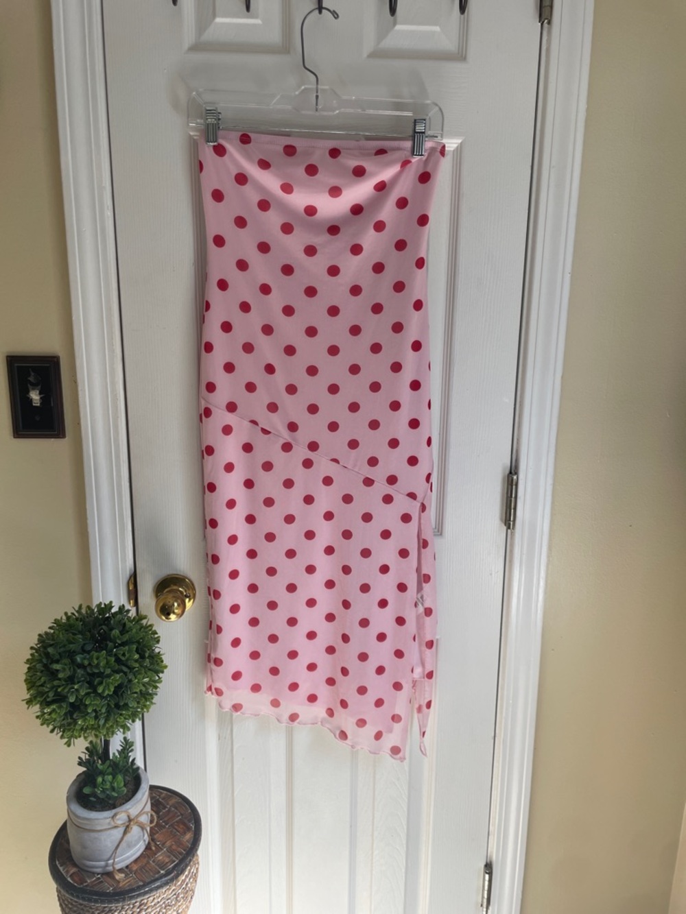 See You Monday Pink Coquette Cottagecore with Red Polka Dot Midi Strapless Dress